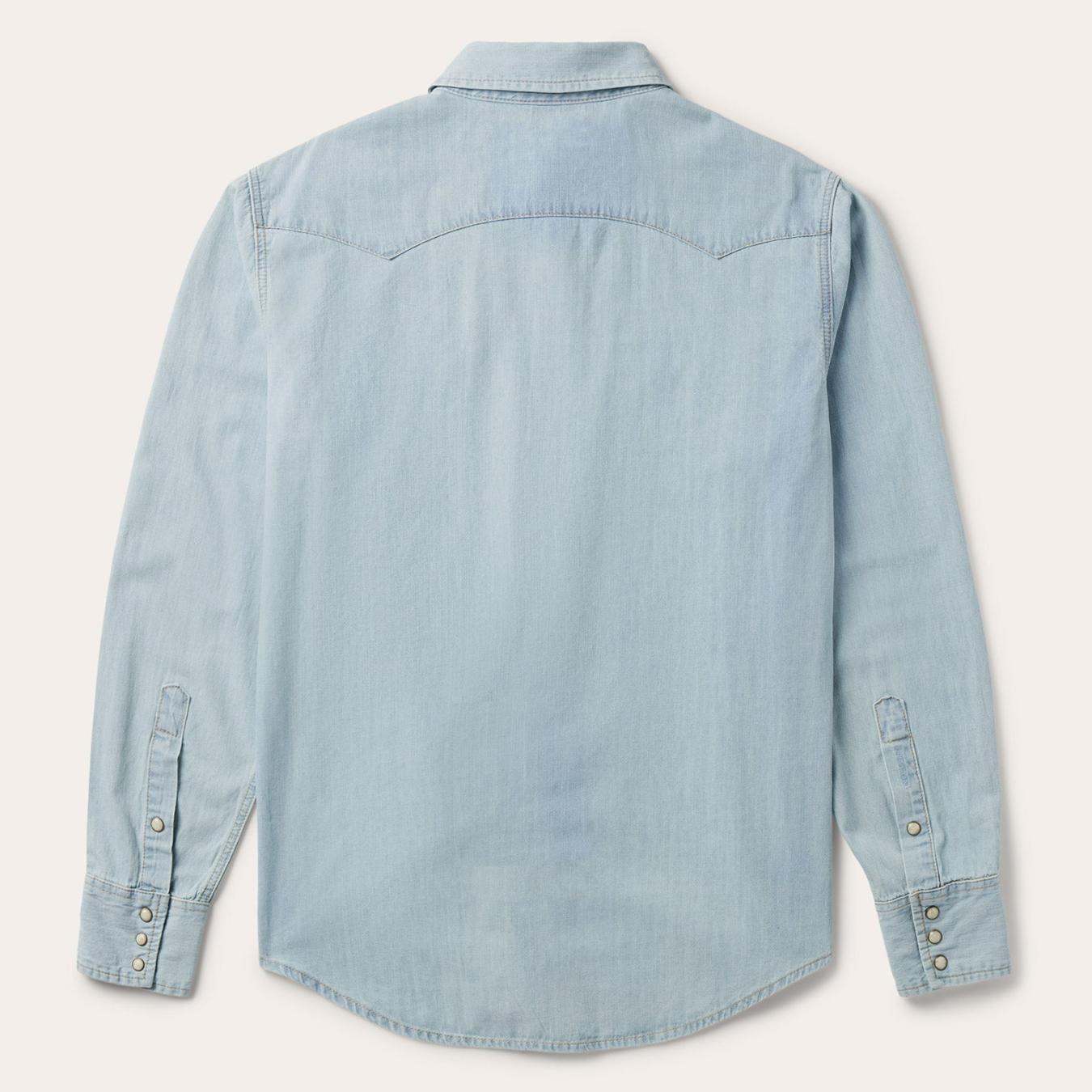 Men Western Shirts | Stetson Light Blue Denim Western Shirt Blue