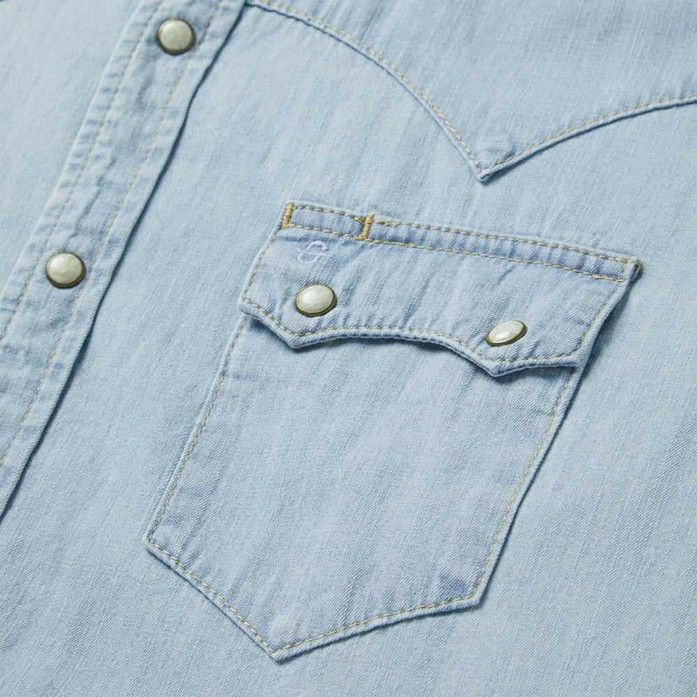 Men Western Shirts | Stetson Light Blue Denim Western Shirt Blue