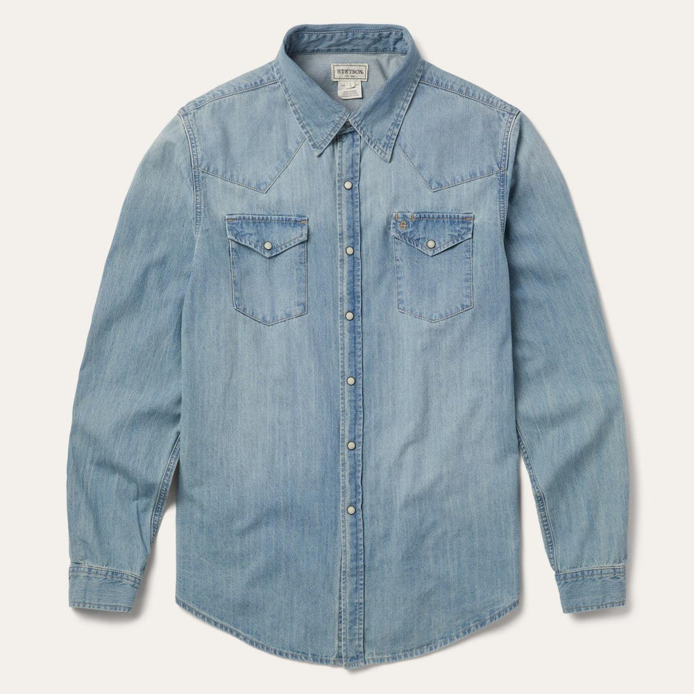Men Western Shirts | Stetson Long-Sleeved Denim Shirt Blue