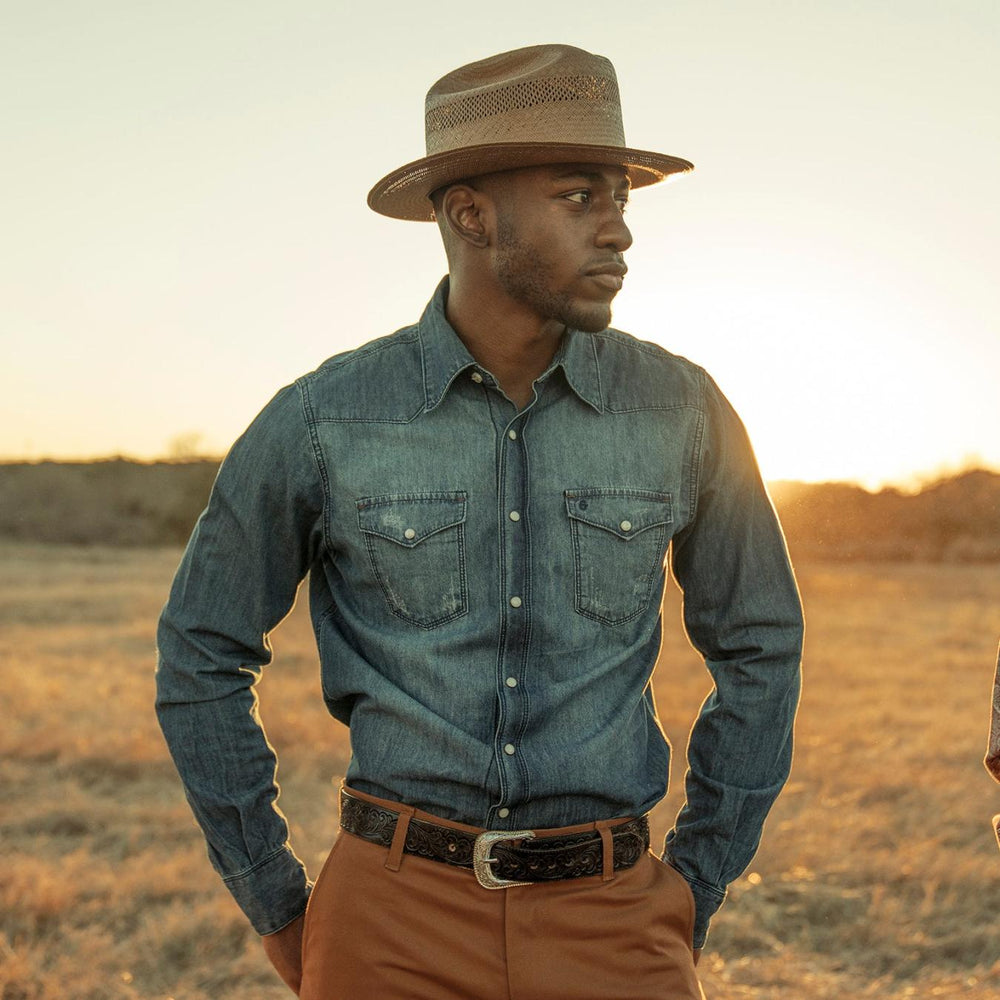 Men Western Shirts | Stetson Medium Blue Denim Shirt Blue