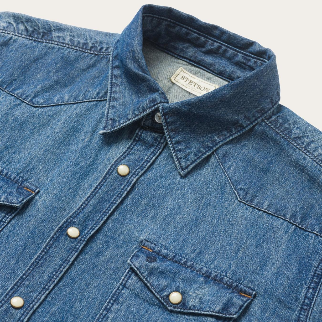 Men Western Shirts | Stetson Medium Blue Denim Shirt Blue
