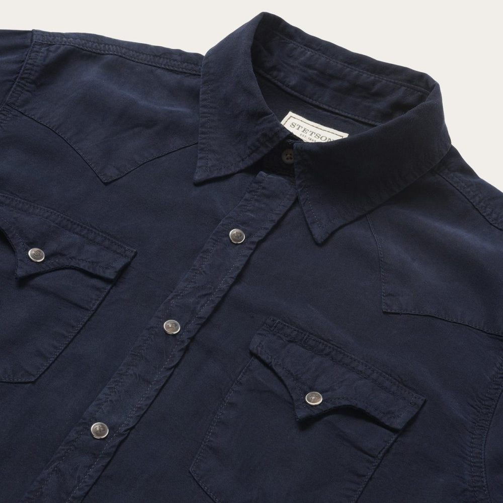 Men Western Shirts | Stetson Navy Twill Shirt Blue