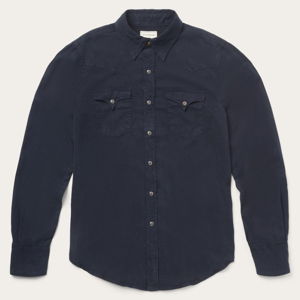 Men Western Shirts | Stetson Navy Twill Shirt Blue
