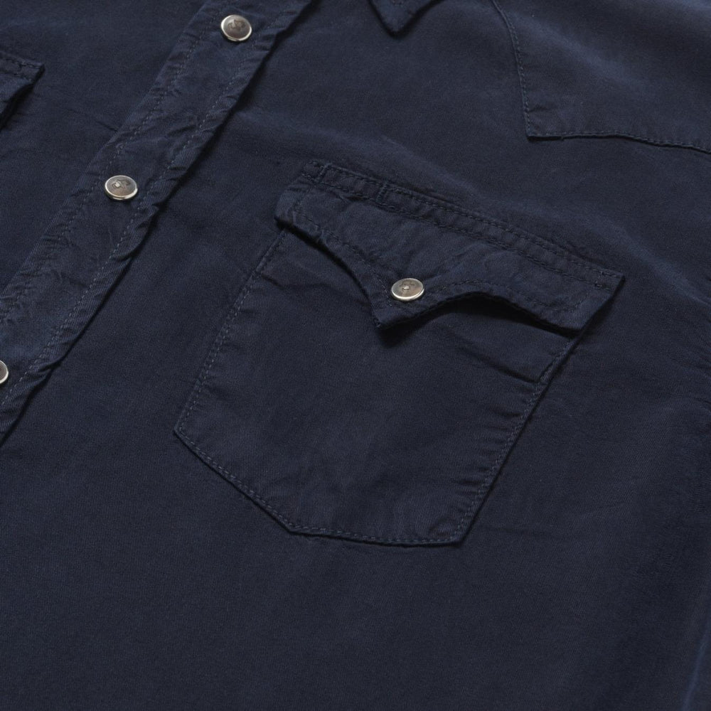 Men Western Shirts | Stetson Navy Twill Shirt Blue