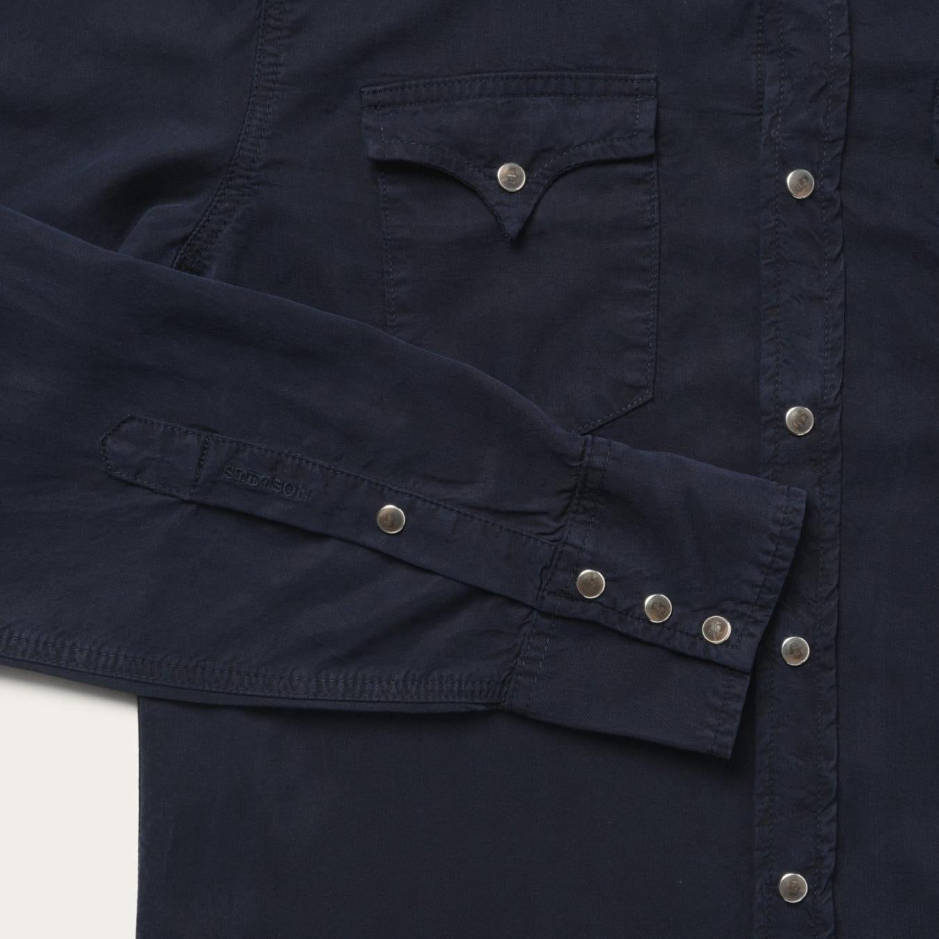 Men Western Shirts | Stetson Navy Twill Shirt Blue