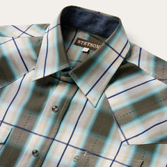 Men Western Shirts | Stetson Olive Ombre Plaid Western Shirt Green