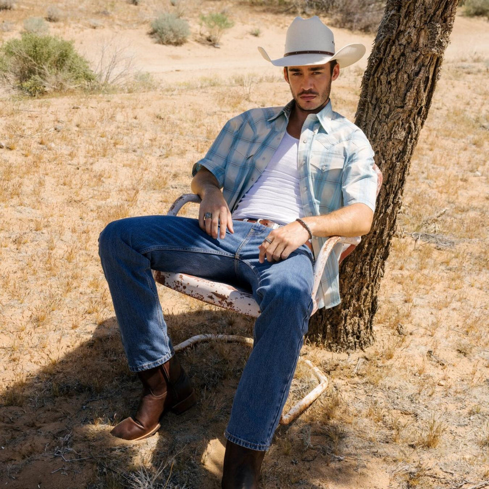 Men Western Shirts | Stetson Ombre Plaid Short Sleeve Western Shirt Blue