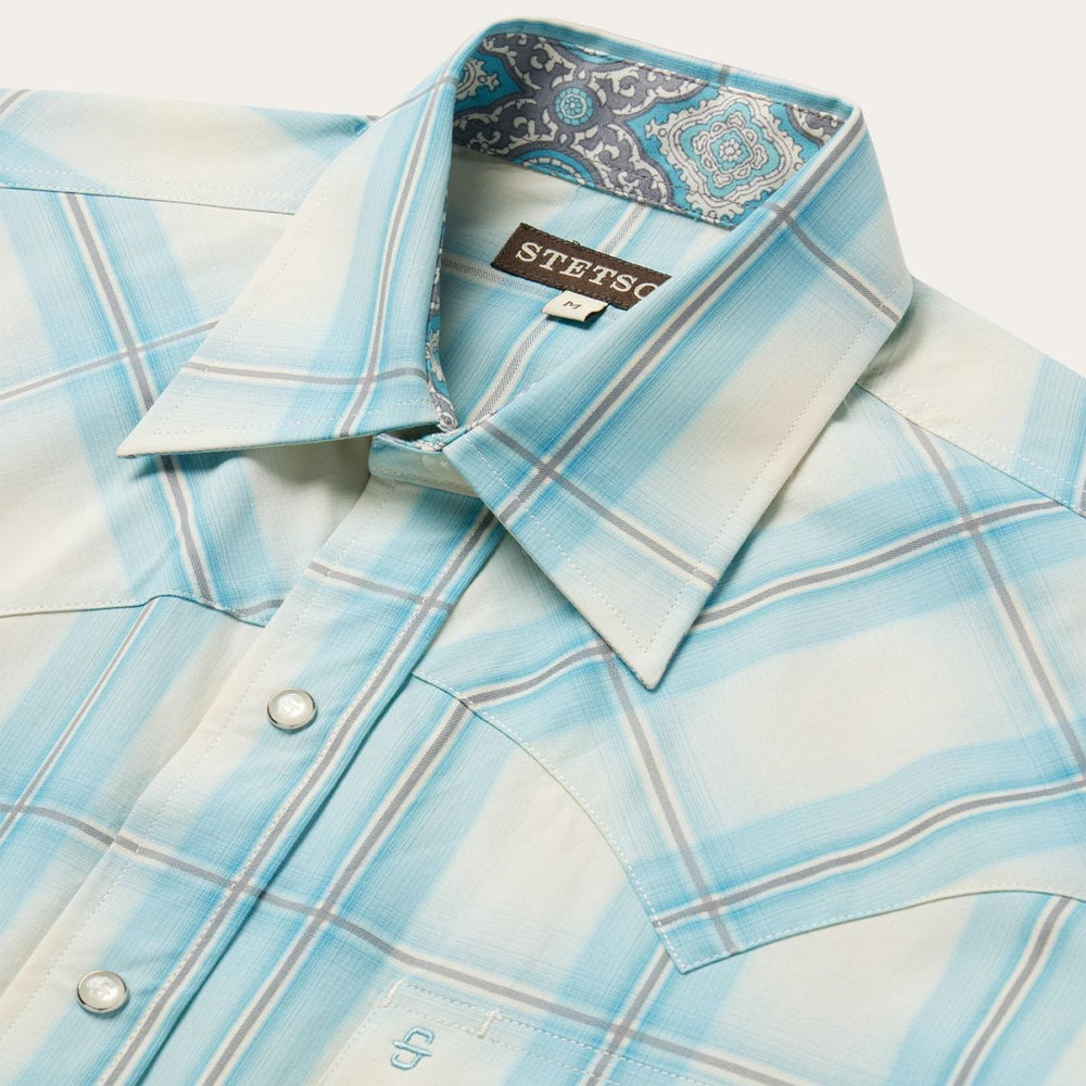 Men Western Shirts | Stetson Ombre Plaid Short Sleeve Western Shirt Blue