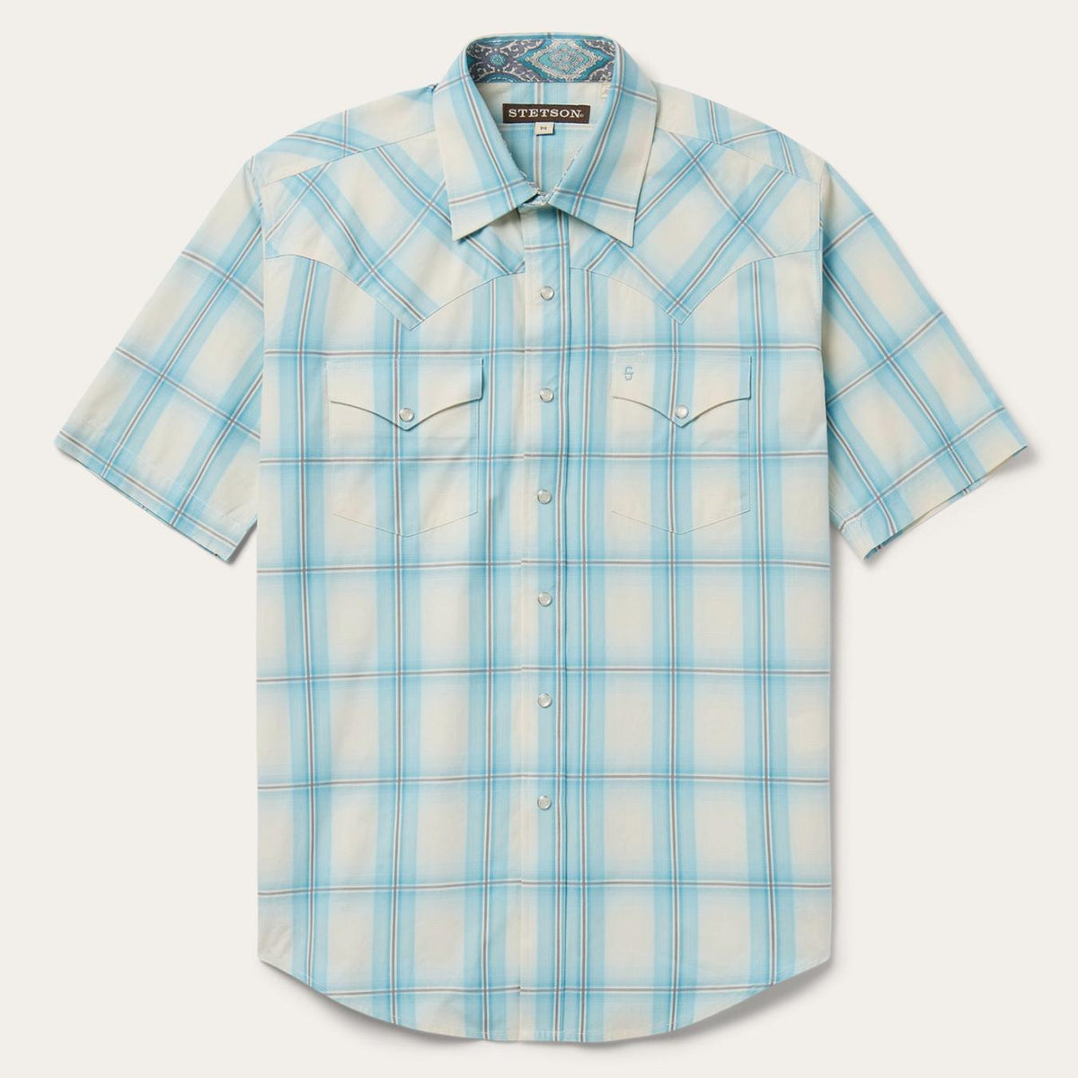 Men Western Shirts | Stetson Ombre Plaid Short Sleeve Western Shirt Blue