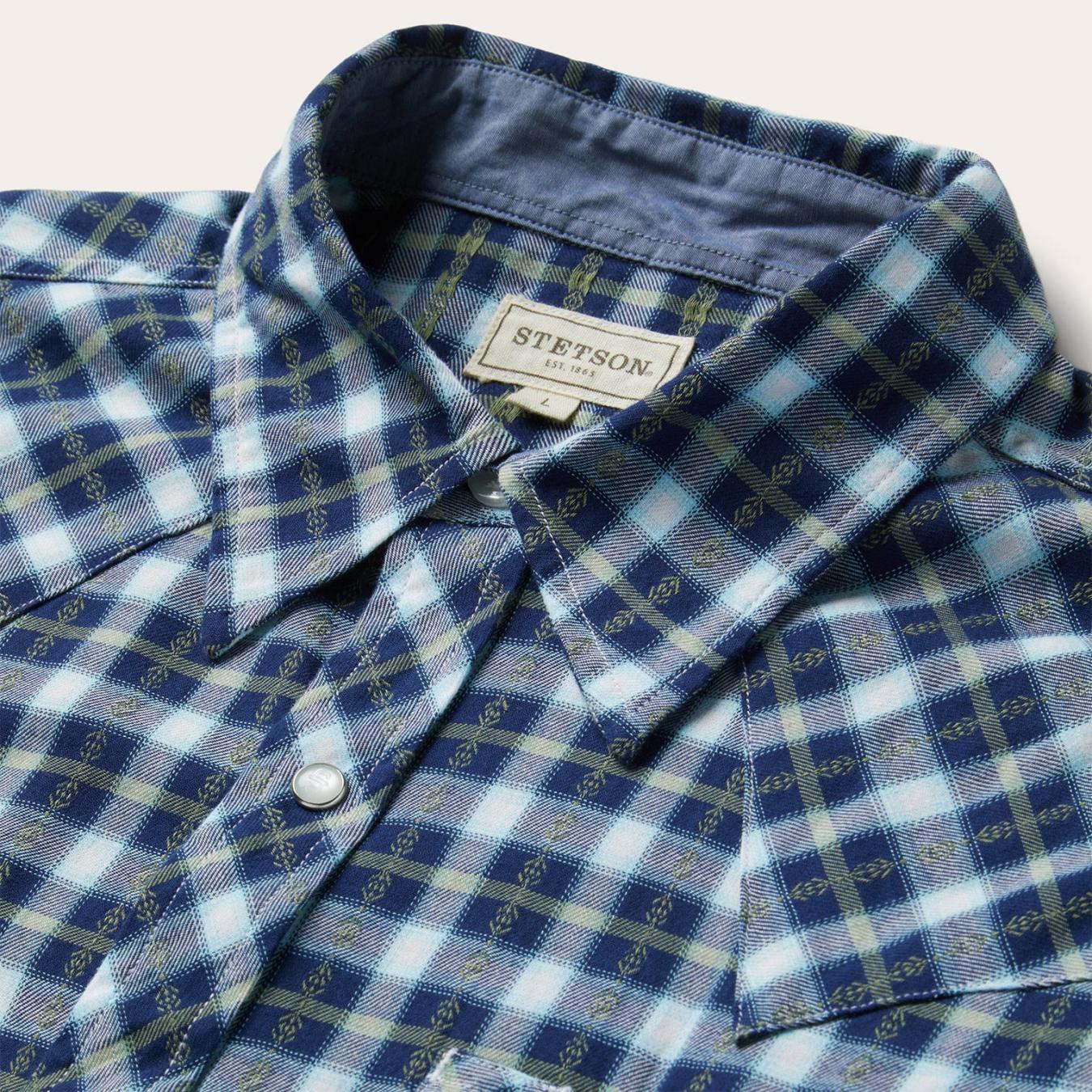 Men Western Shirts | Stetson Plaid Twill Dobby Western Shirt Blue