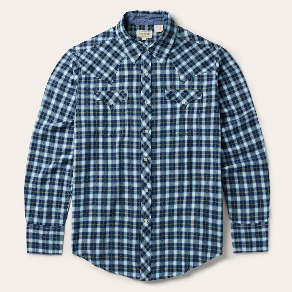 Men Western Shirts | Stetson Plaid Twill Dobby Western Shirt Blue