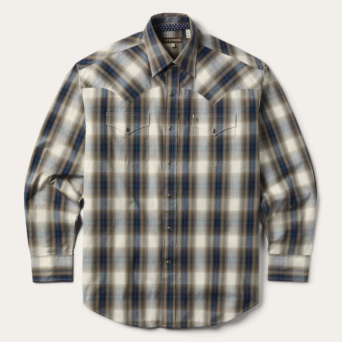Men Western Shirts | Stetson Ranch Plaid Dobby Western Shirt Brown