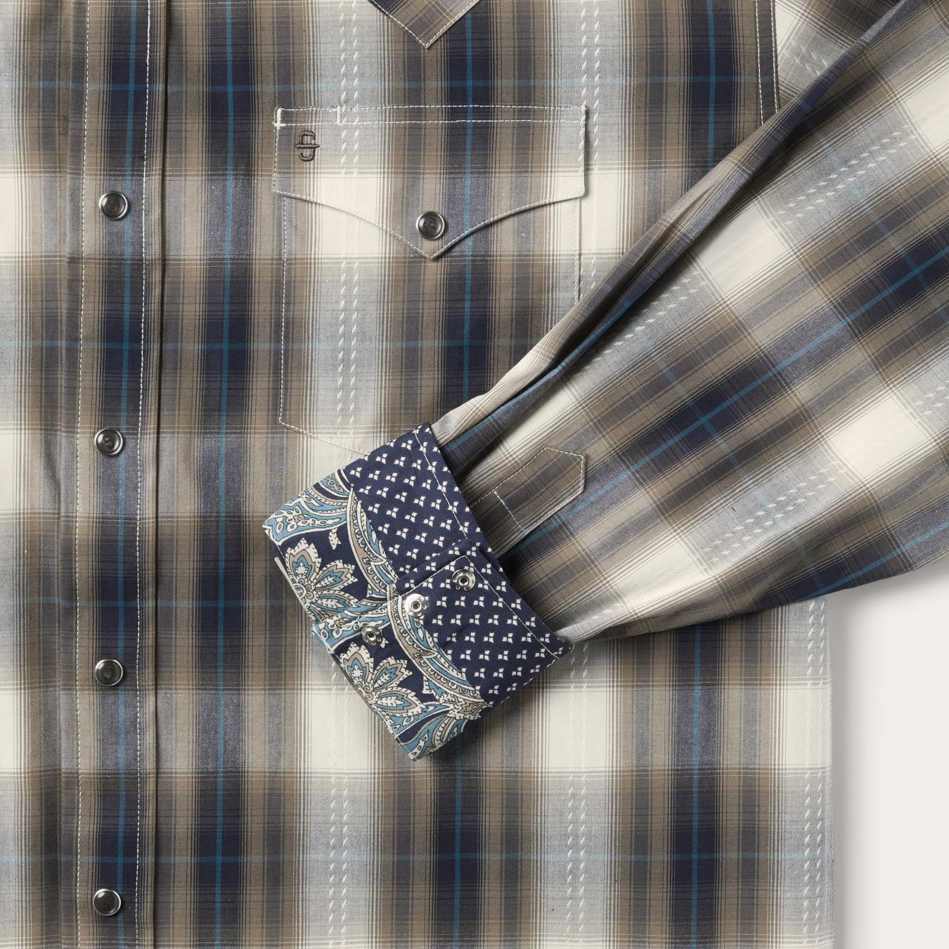 Men Western Shirts | Stetson Ranch Plaid Dobby Western Shirt Brown
