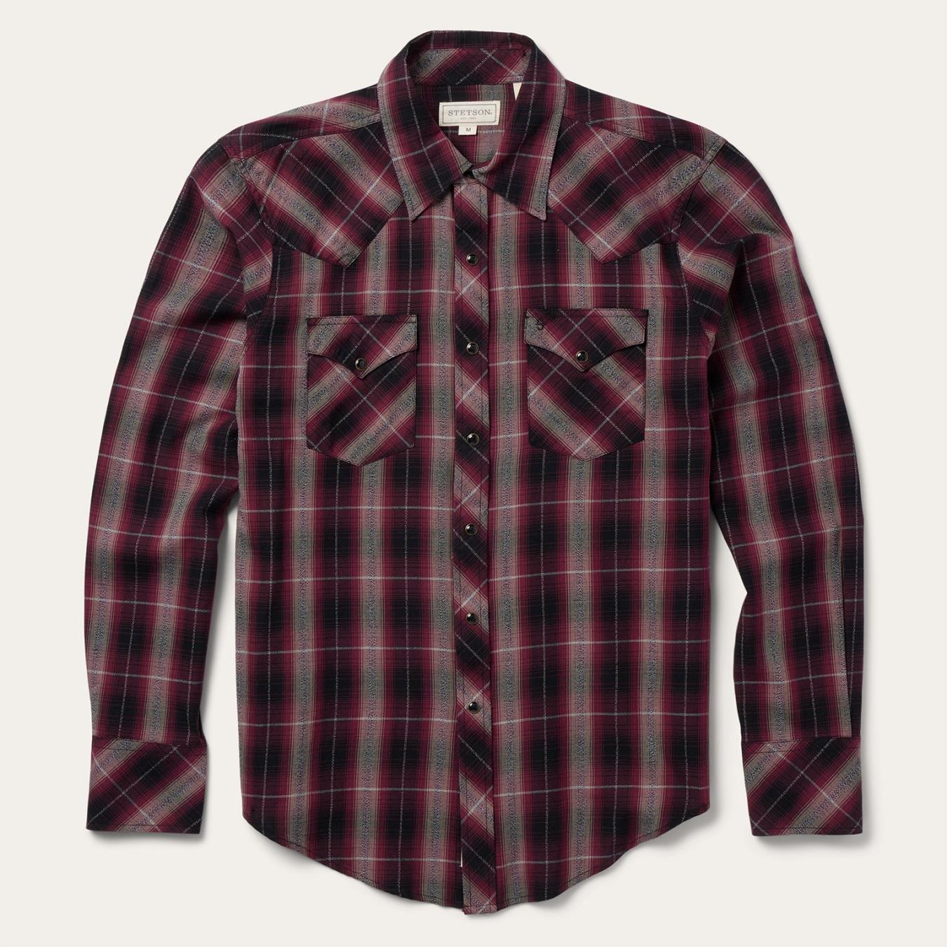 Men Western Shirts | Stetson Red Marl Plaid Western Shirt Red