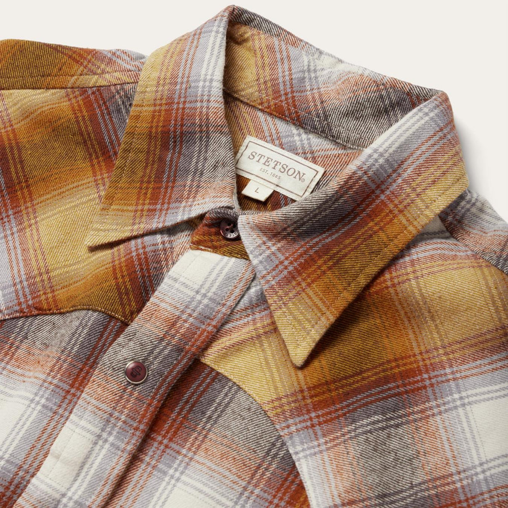 Men Western Shirts | Stetson Rust Plaid Flannel Western Shirt Brown