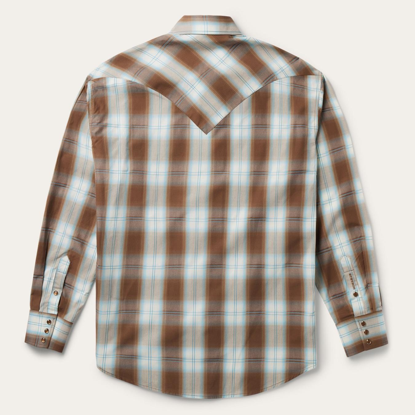 Men Western Shirts | Stetson Sand Ombre Plaid Western Shirt Brown