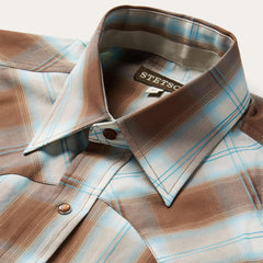 Men Western Shirts | Stetson Sand Ombre Plaid Western Shirt Brown