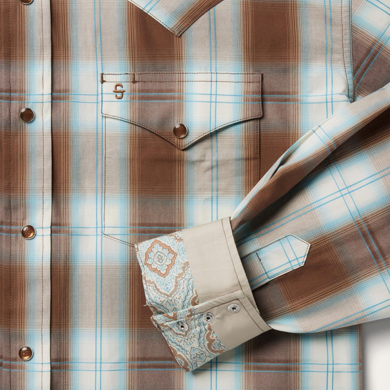 Men Western Shirts | Stetson Sand Ombre Plaid Western Shirt Brown