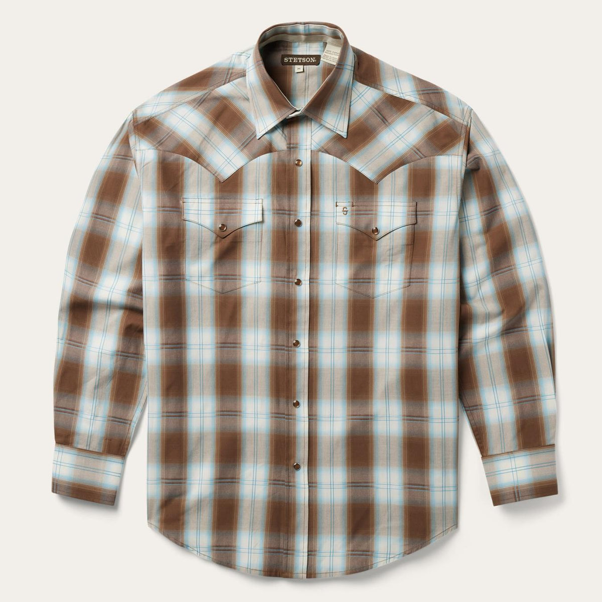 Men Western Shirts | Stetson Sand Ombre Plaid Western Shirt Brown