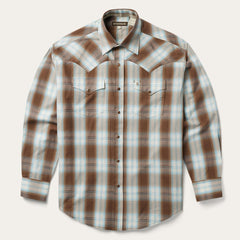 Men Western Shirts | Stetson Sand Ombre Plaid Western Shirt Brown