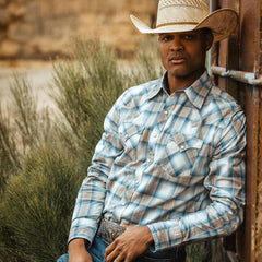 Men Western Shirts | Stetson Sand Plaid Dobby Western Shirt Brown