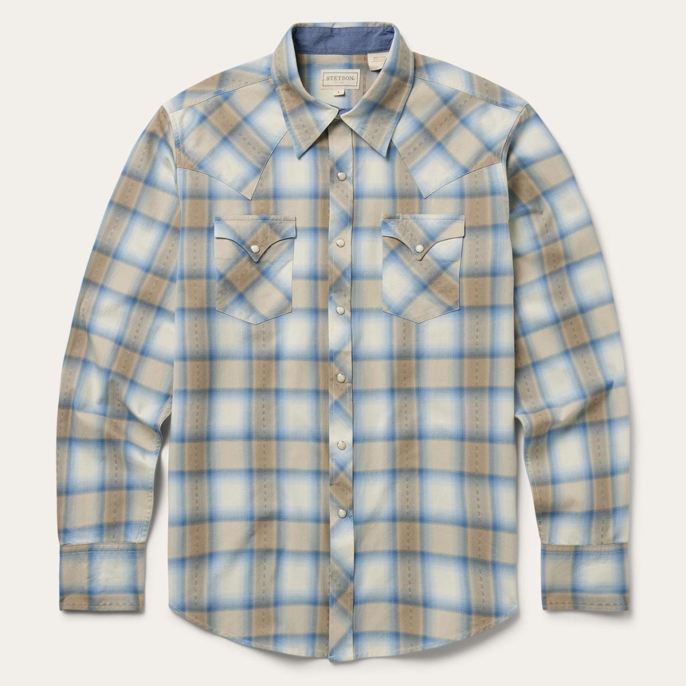 Men Western Shirts | Stetson Sand Plaid Dobby Western Shirt Brown