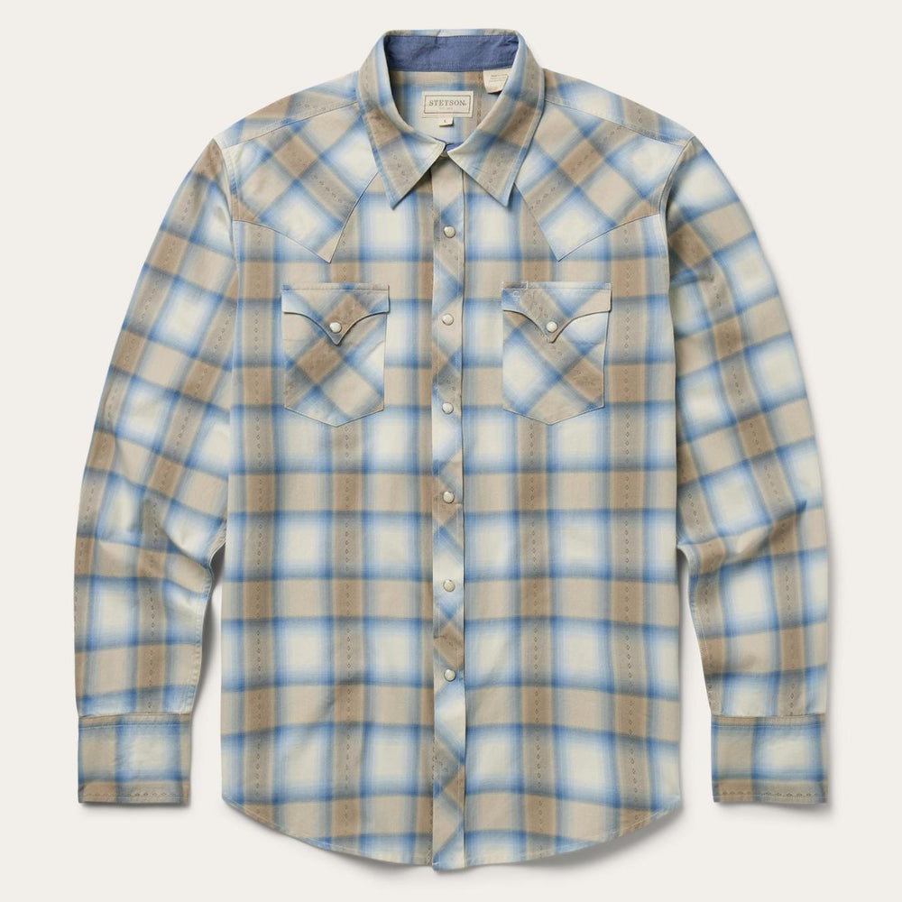 Men Western Shirts | Stetson Sand Plaid Dobby Western Shirt Brown