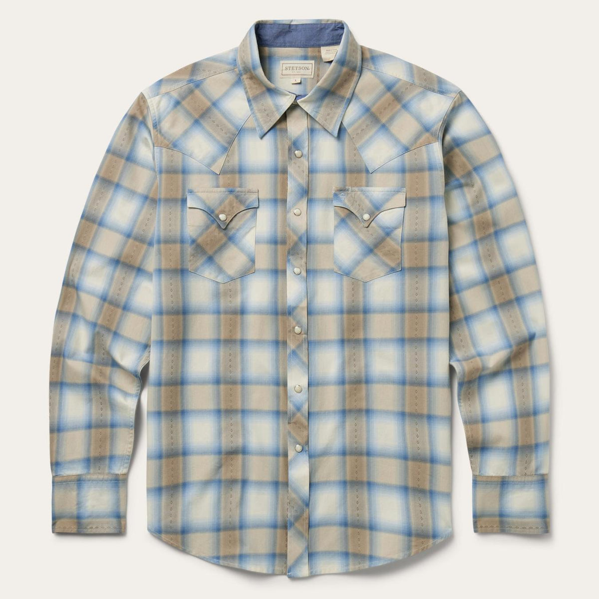 Men Western Shirts | Stetson Sand Plaid Dobby Western Shirt Brown