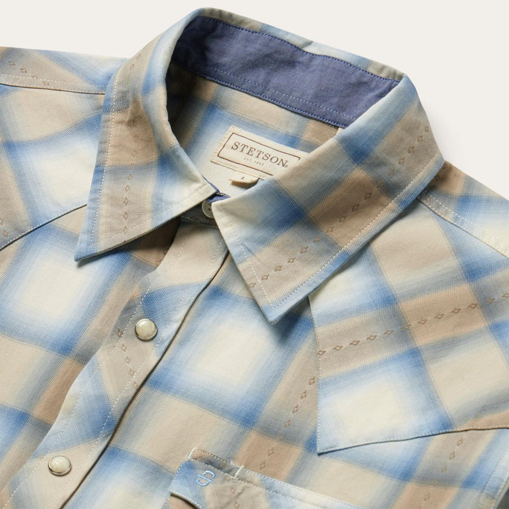 Men Western Shirts | Stetson Sand Plaid Dobby Western Shirt Brown