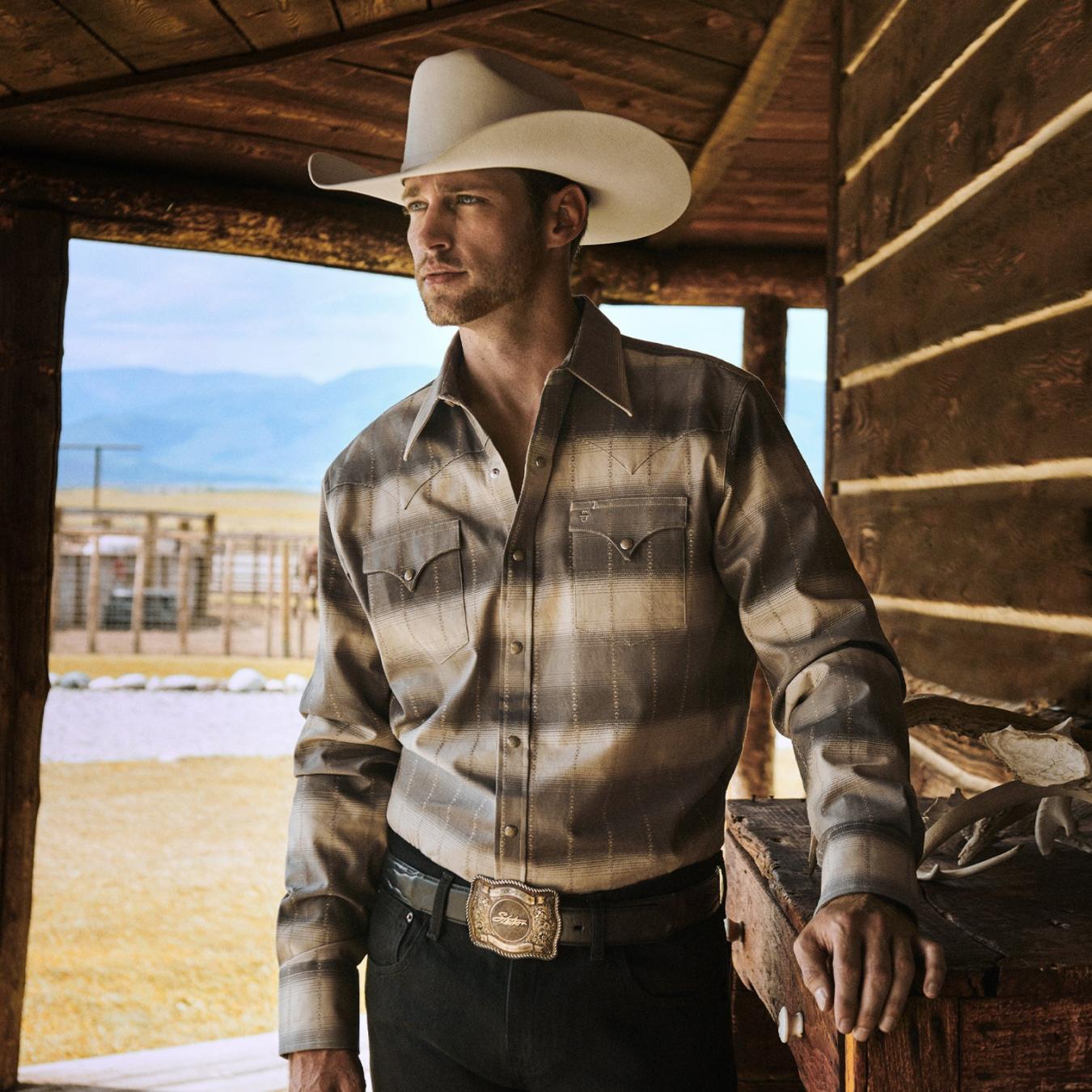 Men Western Shirts | Stetson Serape Dobby Twill Western Shirt Brown
