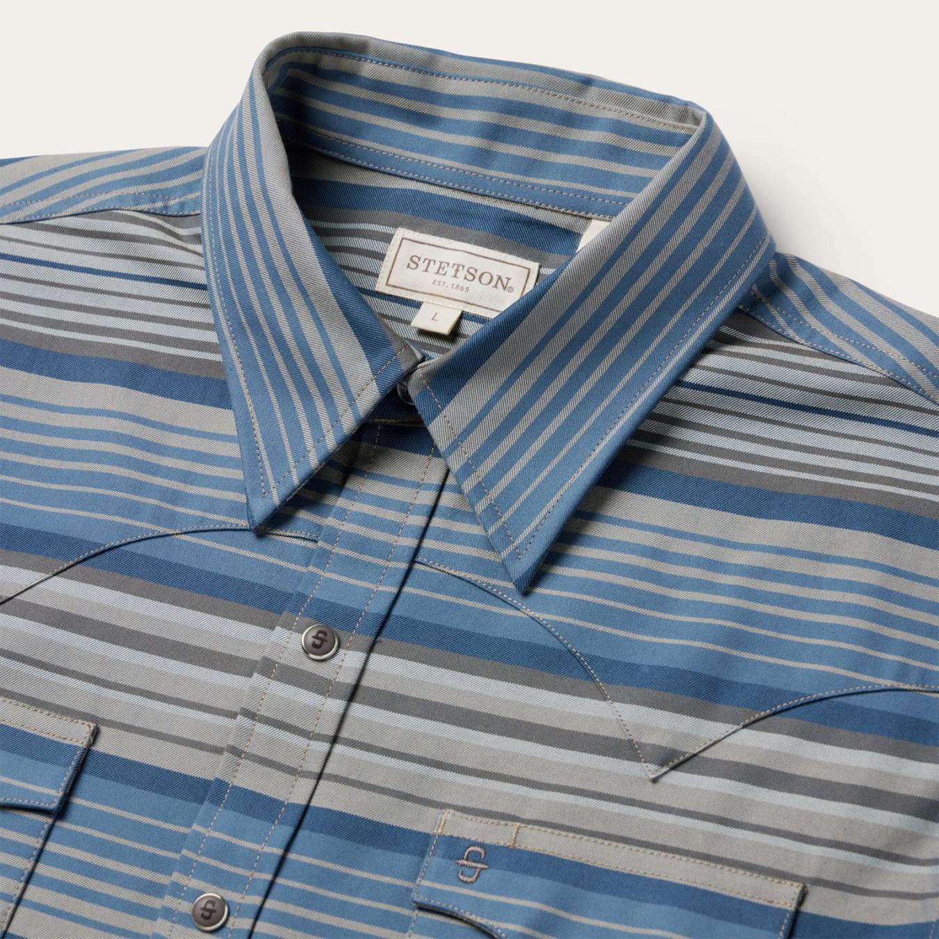 Men Western Shirts | Stetson Serape Stripe Western Shirt Blue