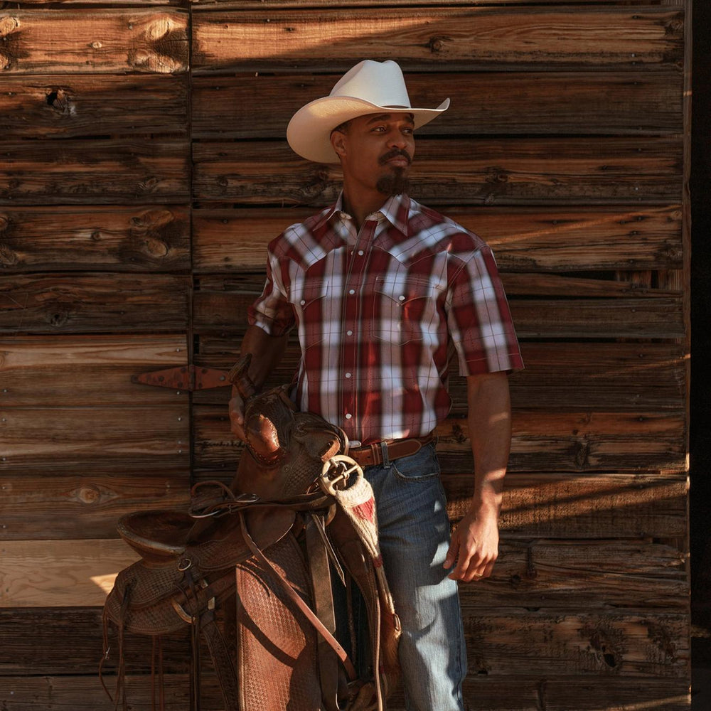Men Western Shirts | Stetson Shadow Plaid Short Sleeve Western Shirt Wine