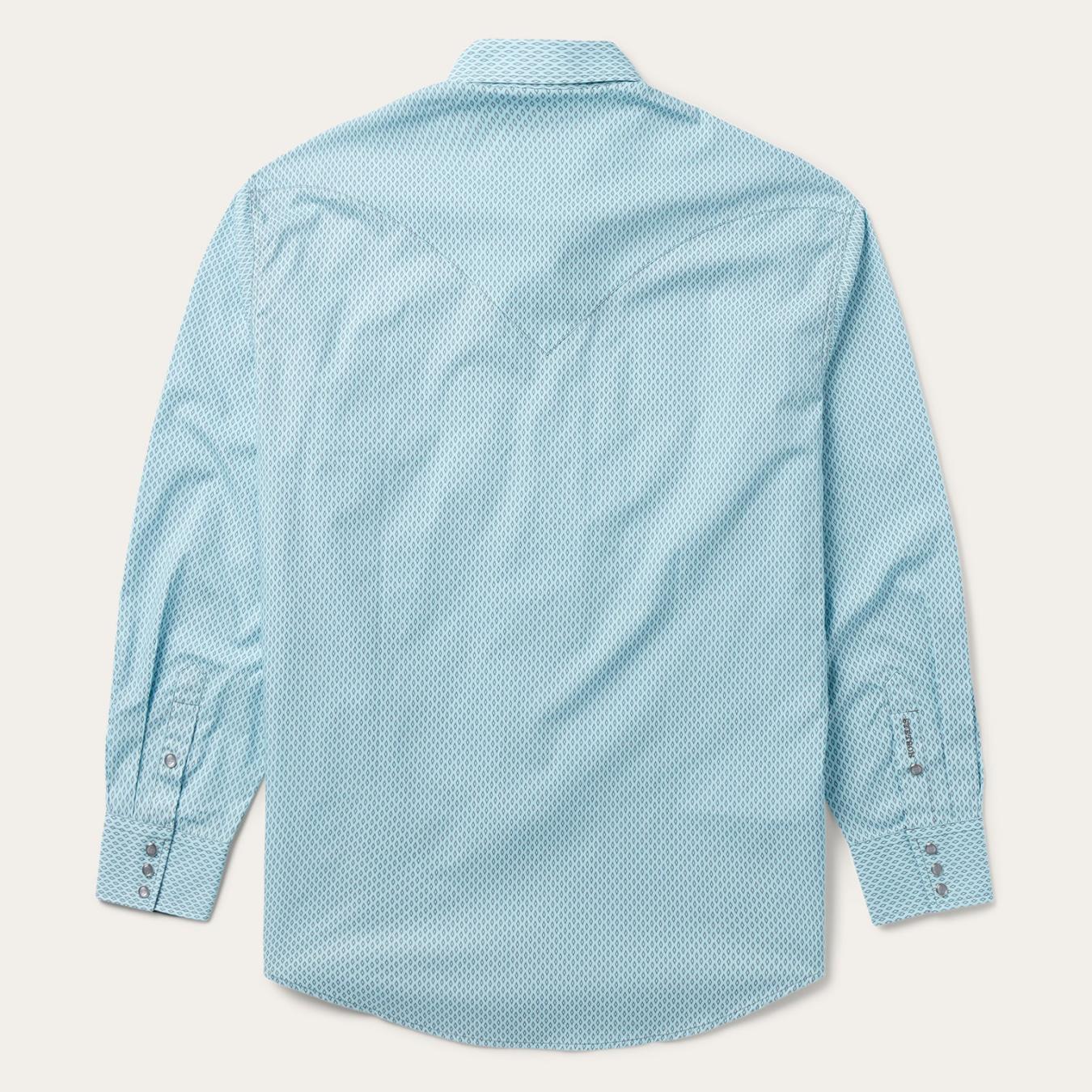 Men Western Shirts | Stetson Silver Diamond Neat Print Western Shirt Blue