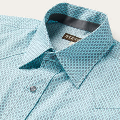 Men Western Shirts | Stetson Silver Diamond Neat Print Western Shirt Blue