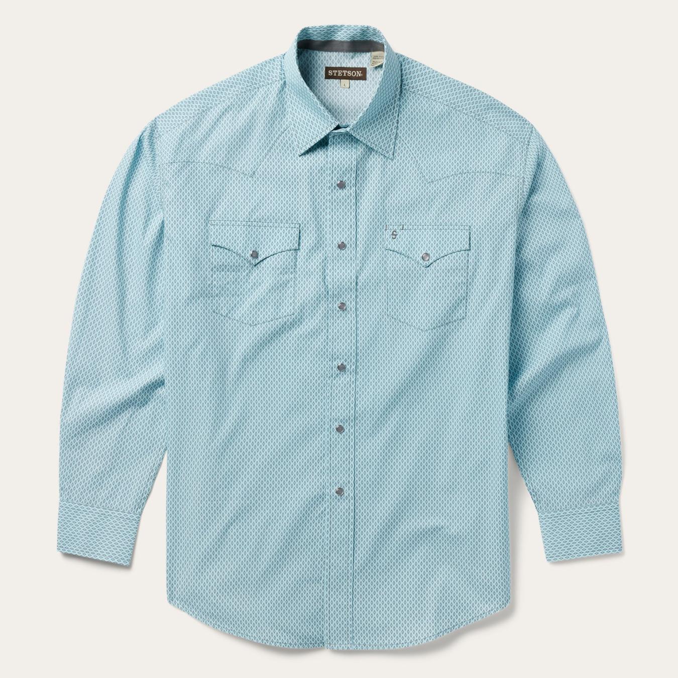 Men Western Shirts | Stetson Silver Diamond Neat Print Western Shirt Blue
