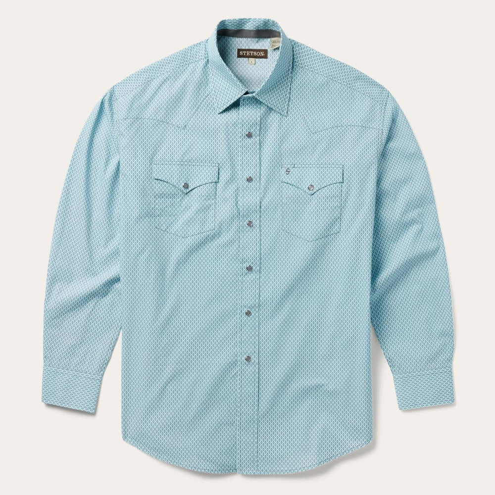 Men Western Shirts | Stetson Silver Diamond Neat Print Western Shirt Blue