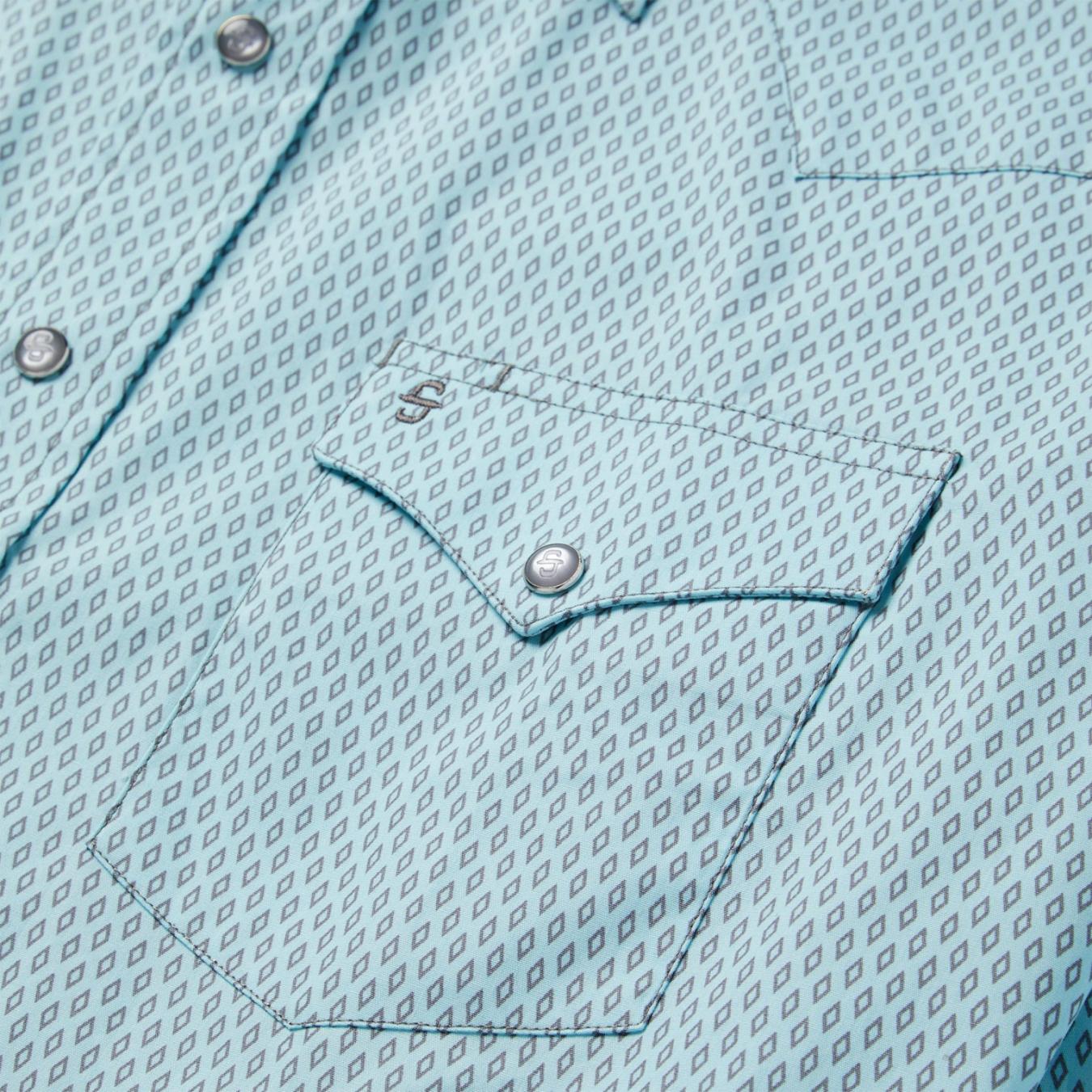 Men Western Shirts | Stetson Silver Diamond Neat Print Western Shirt Blue