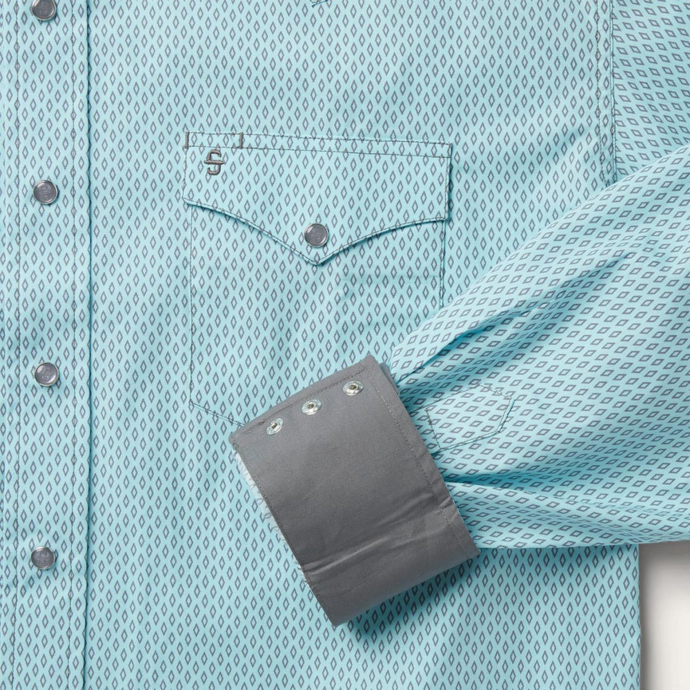 Men Western Shirts | Stetson Silver Diamond Neat Print Western Shirt Blue