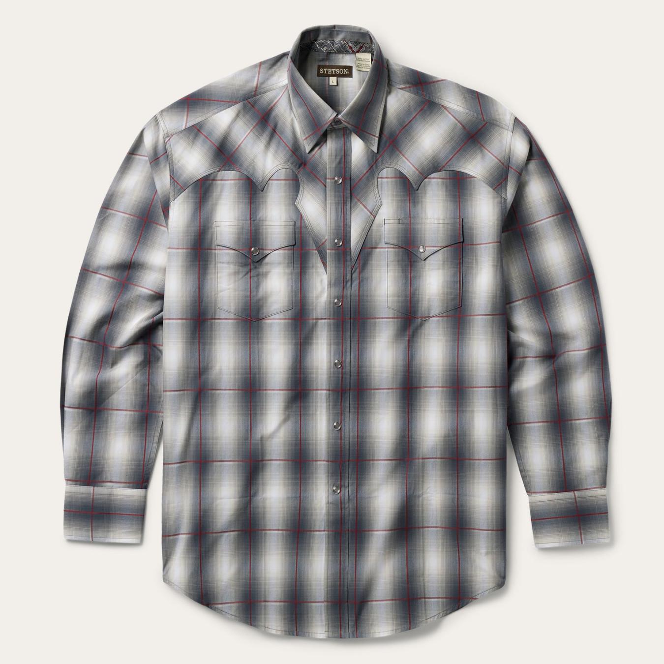 Men Western Shirts | Stetson Smoke Ombre Western Shirt Grey