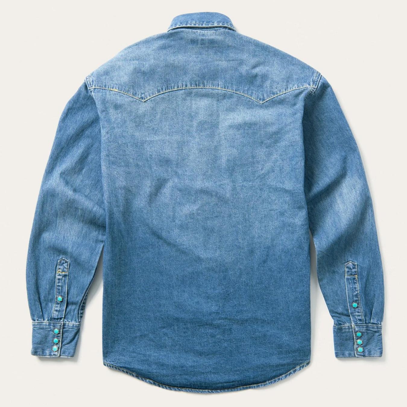 Men Western Shirts | Stetson Turquoise Snap Western Denim Shirt Blue