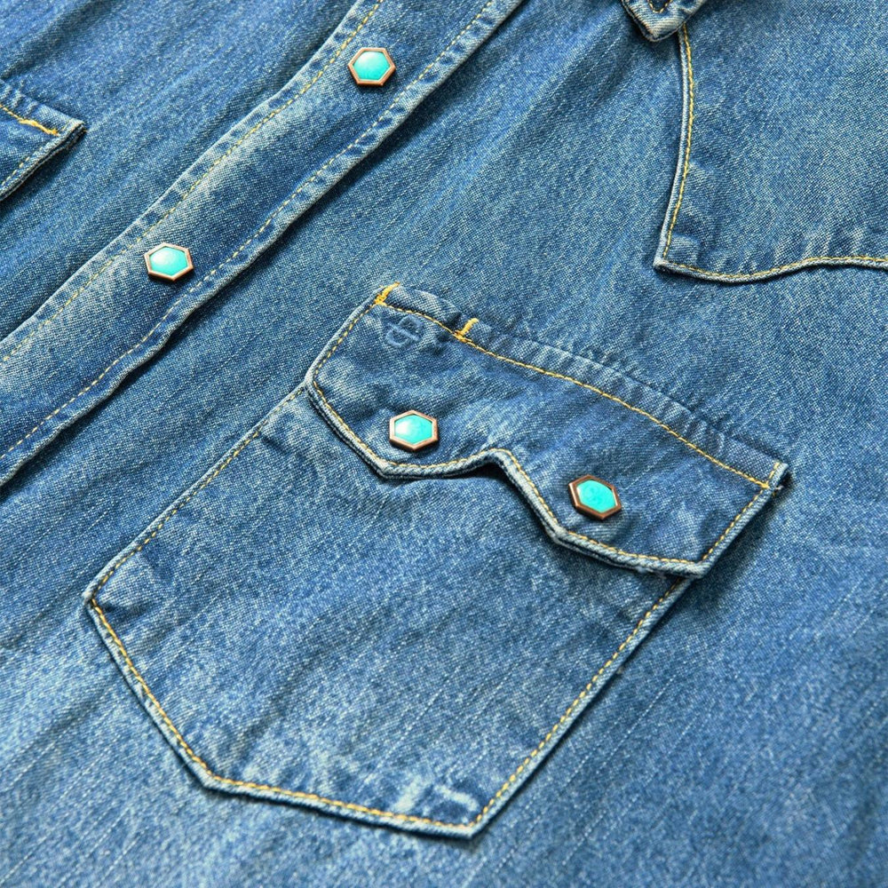 Men Western Shirts | Stetson Turquoise Snap Western Denim Shirt Blue