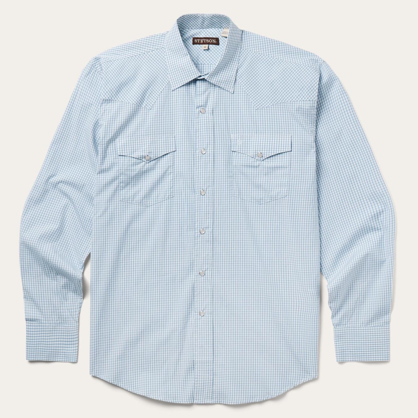 Men Western Shirts | Stetson Two Stripe Check Western Shirt Blue