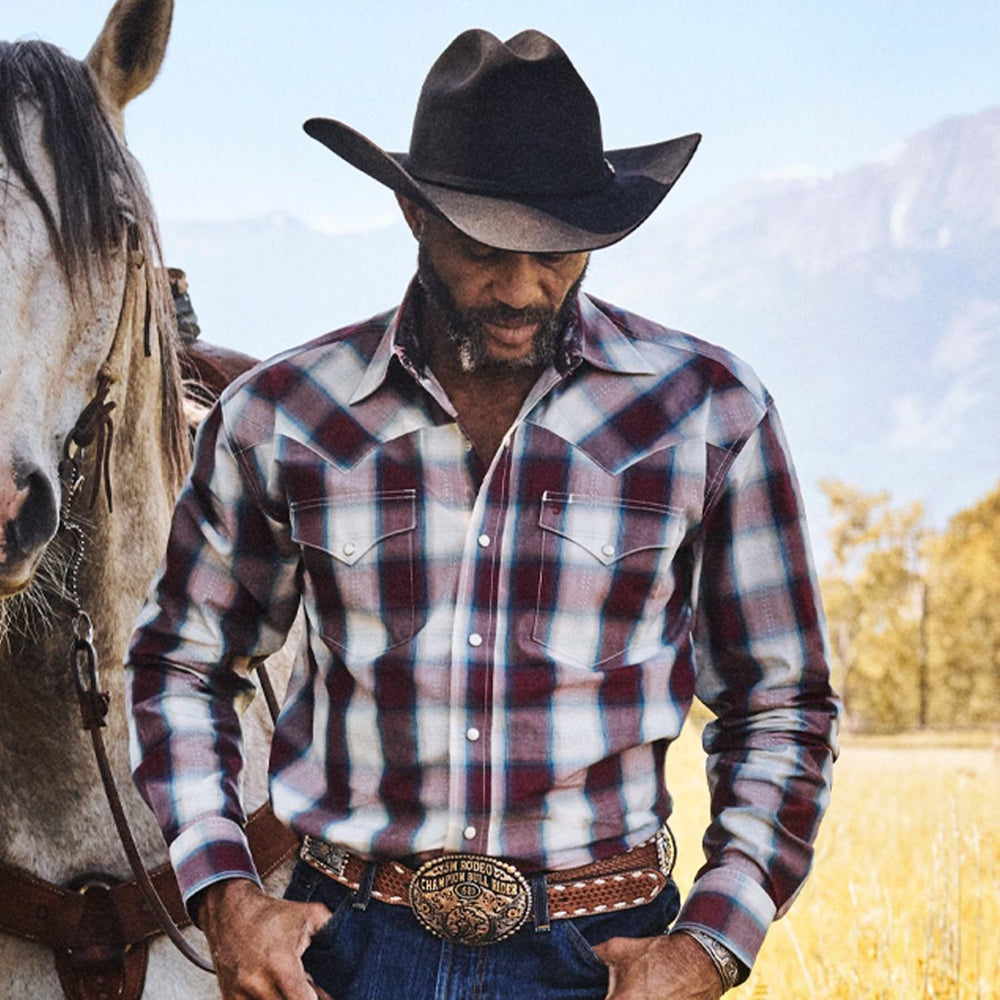 Men Western Shirts | Stetson Wine Plaid Shirt Wine