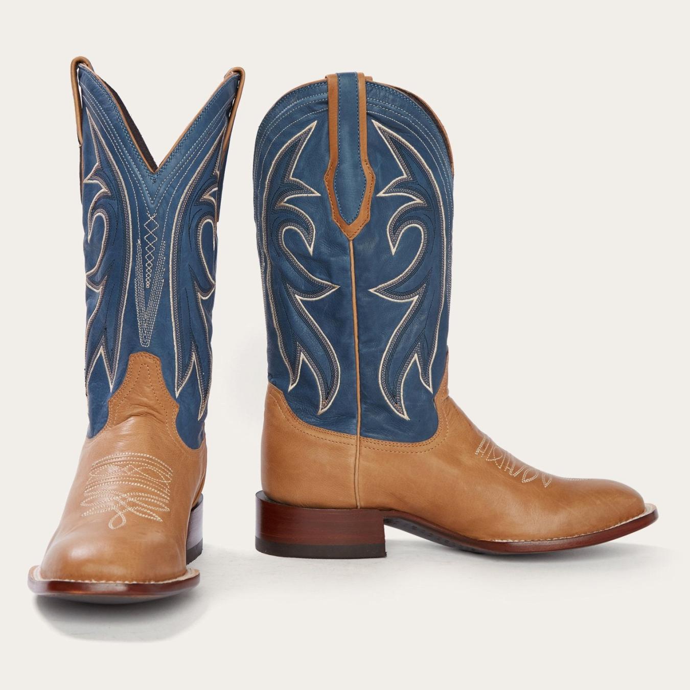 Men Western | Stetson Casper Tan &amp; Blue Matte Cowboy Boot Tan