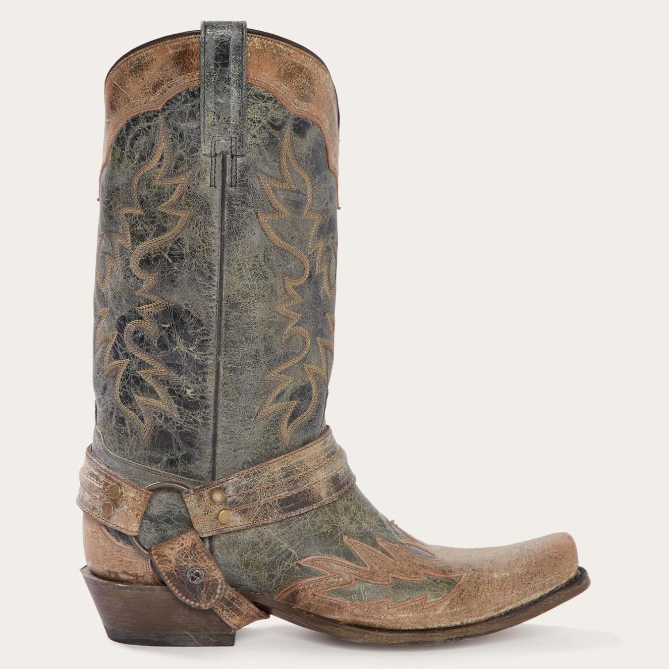 Men Western | Stetson Sundance Kid Washed Crater Black Cowboy Boot Black