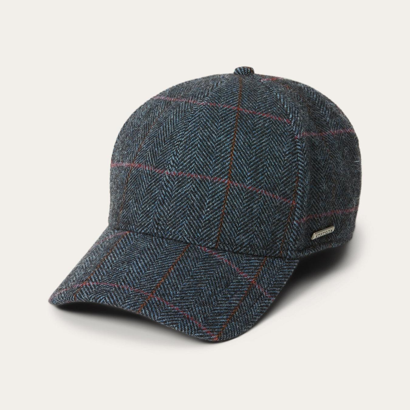Men/Women Caps &amp; Truckers | Stetson Baseball Cap Wool Blue Herringbone