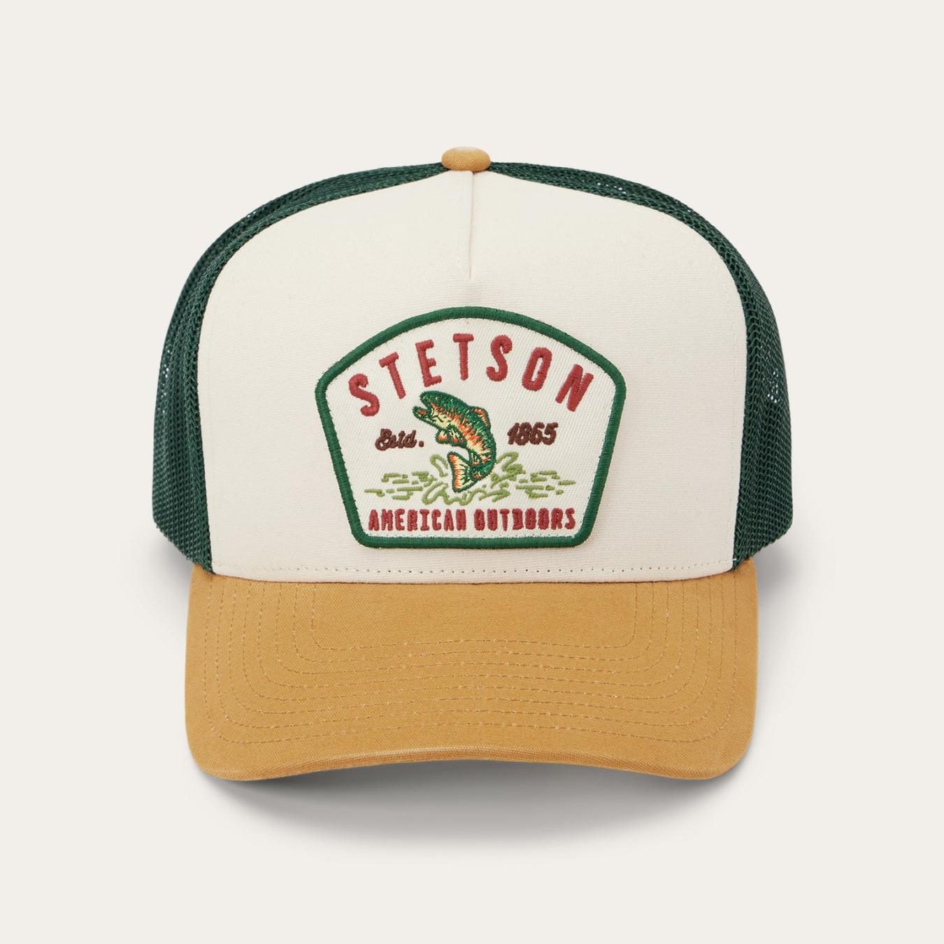 Men/Women Caps &amp; Truckers | Stetson Fishing Patch Trucker Cap Off White / Tan / Green