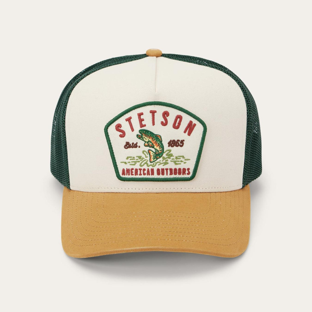 Men/Women Caps &amp; Truckers | Stetson Fishing Patch Trucker Cap Off White / Tan / Green