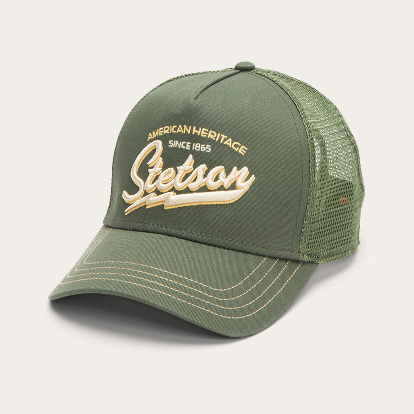 Men/Women Caps &amp; Truckers | Stetson Trucker Cap American Heritage Classic Olive