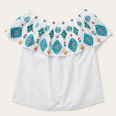 Women Blouses | Stetson Bright Schiffli Embroidered White Cotton Lawn Blouse White